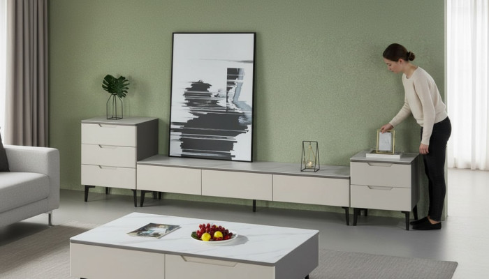 Wandmeubel TV-standaard RTV Lowboard Luxe Hout Modern Grijs Woonkamer
