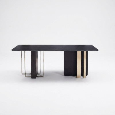 Rechthoekige eettafel Zwarte eettafel Tafel van hout Roestvrijstalen meubels Tafel