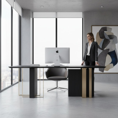 Grote zwarte eettafel Eetkamer meubilair Houten tafel Tafel Roestvrij staal