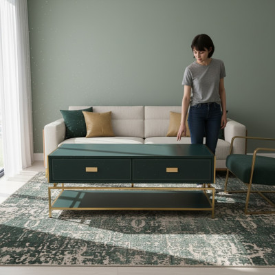 Woonkamer salontafel luxe design stijl modern salontafels hout groen