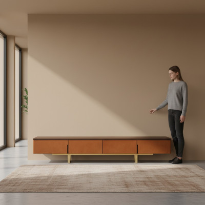 tv-standaard Oranje Materiaal Hout Stijl Modern Woonkamer 200cm Kasten