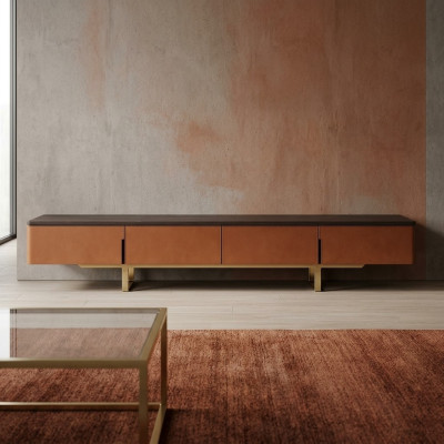 tv-standaard Oranje Materiaal Hout Stijl Modern Woonkamer 200cm Kasten
