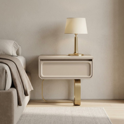 Beigekleurig nachtkastje Slaapkamer bijzettafel Roestvrijstalen houten tafel Modern