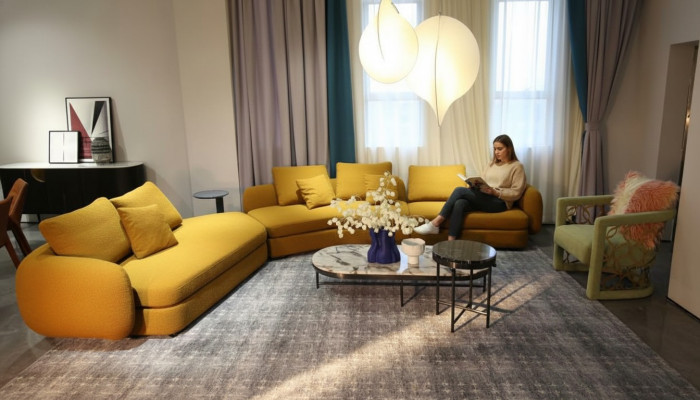Woonkamer luxe meubels hoekbank L-vorm bank ontwerp bekleding textiel