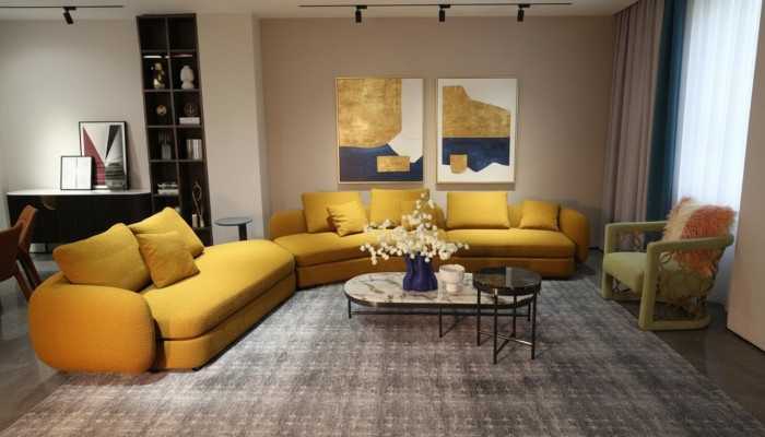 Woonkamer luxe meubels hoekbank L-vorm bank ontwerp bekleding textiel