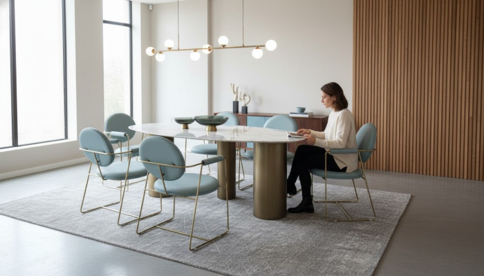 Eetkamerontwerper Ovale eettafel wit Luxe roestvrijstalen tafels Tafel