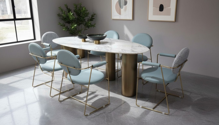 Eetkamerontwerper Ovale eettafel wit Luxe roestvrijstalen tafels Tafel