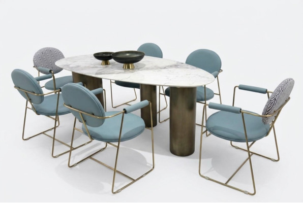 Eetkamerontwerper Ovale eettafel wit Luxe roestvrijstalen tafels Tafel