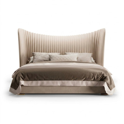Beige tweepersoonsbed ontwerper houten bedden bedframes slaapkamer meubels bed