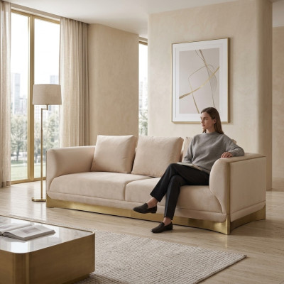 Bank 3-zits bankstellen Woonkamer Luxe Stijl Modern beige Bank Meubels