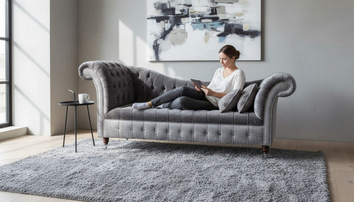 Grijze Chesterfield bank Bank bekleding 3-zits bank Bankstellen Bankstel Nieuw