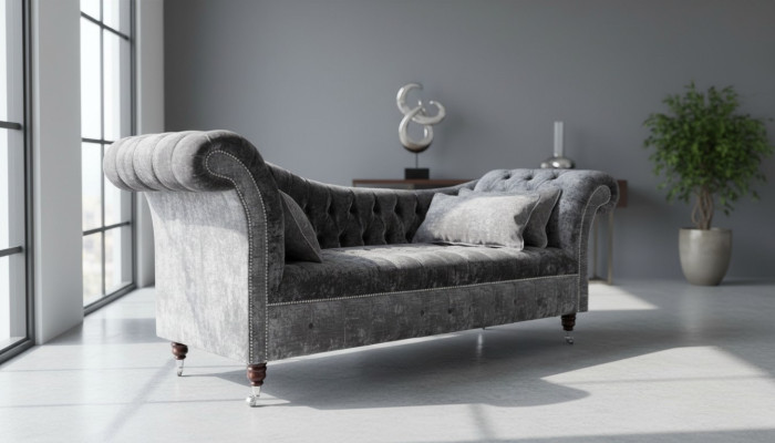 Grijze Chesterfield bank Bank bekleding 3-zits bank Bankstellen Bankstel Nieuw