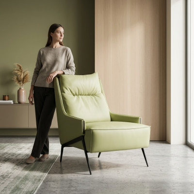 Woonkamer fauteuil 1-zits bank gestoffeerde luxe textiel design houten meubels
