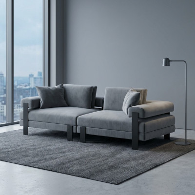 Luxe 2-zits bank Italiaanse stijl bankstel Polyester Grijs Woonkamer