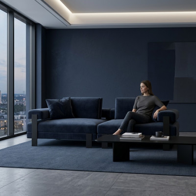 Bankstel 2 zits gestoffeerd bankstel Blauw Textill Design Modern Bank Bankstellen Luxe