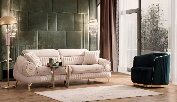 Bankstel met 3 zitplaatsen en fauteuil, wit elegant modern luxe design meubel.