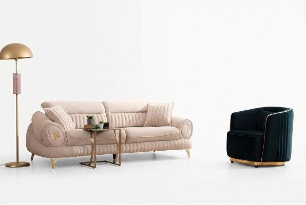 Bankstel met 3 zitplaatsen en fauteuil, wit elegant modern luxe design meubel.