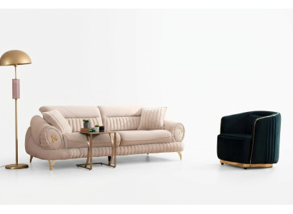 Bankstel met 3 zitplaatsen en fauteuil, wit elegant modern luxe design meubel.