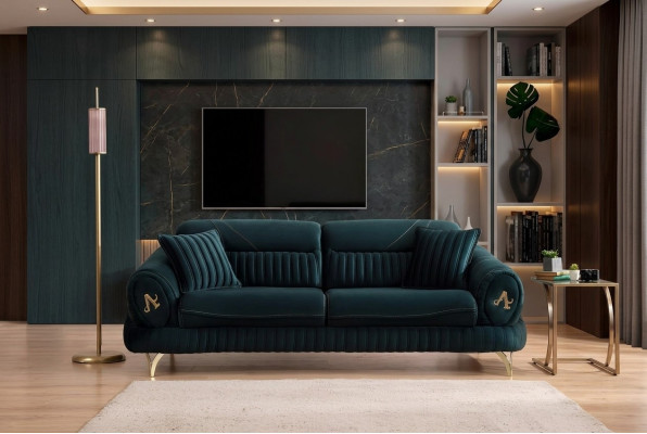 Groene driezits luxe bank Modern houten ontwerp Nieuwe woonkamermeubels.