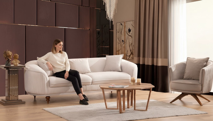 Bankstel 3-zits Elegant Moderne Luxe Design Houten Meubels Bekleding
