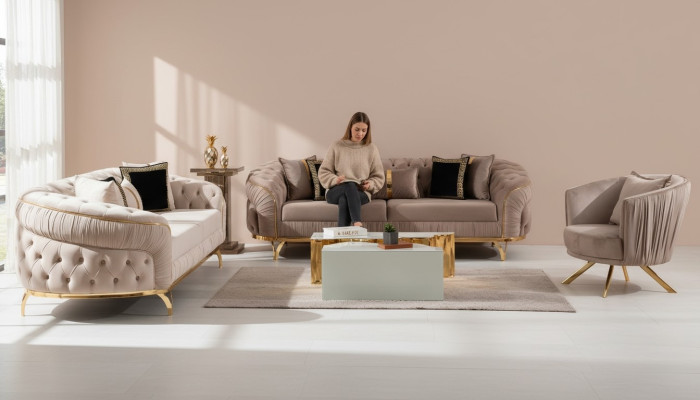 Ontwerpbank 3-zits Chesterfield stof bank gestoffeerde banken textiel nieuw