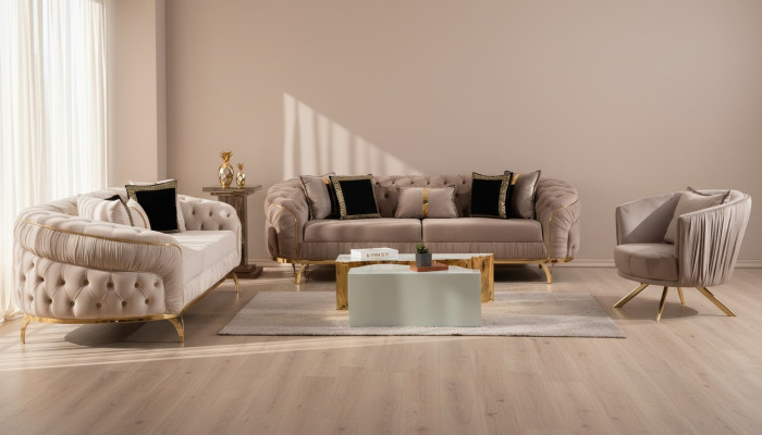Ontwerpbank 3-zits Chesterfield stof bank gestoffeerde banken textiel nieuw