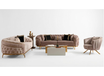 Ontwerpbank 3-zits Chesterfield stof bank gestoffeerde banken textiel nieuw