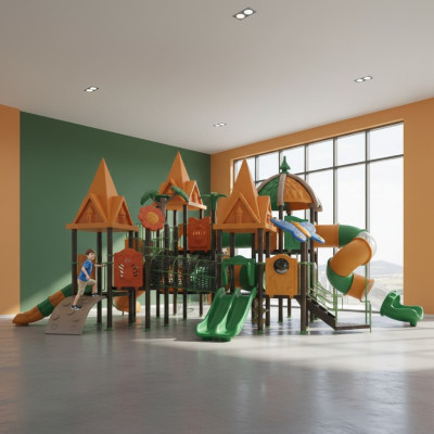 Speeltoren met glijbaan Klimtoren Speltoestel Installatie Buitenspeeltuin