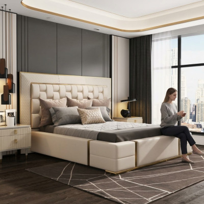Luxe slaapkamerbed met gestoffeerd ontwerp Luxe tweepersoonsbedden Meubels Nieuw