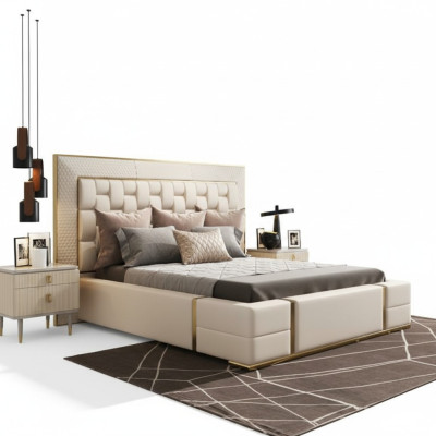 Luxe slaapkamerbed met gestoffeerd ontwerp Luxe tweepersoonsbedden Meubels Nieuw