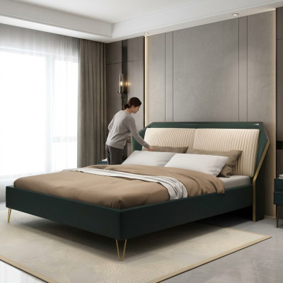 Luxe textiel bed met dubbel design slaapkamerbedden Metaal Groen Nieuw