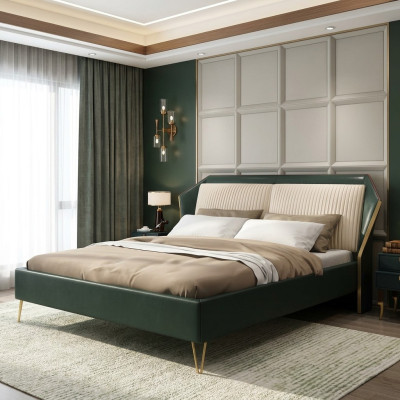 Luxe textiel bed met dubbel design slaapkamerbedden Metaal Groen Nieuw