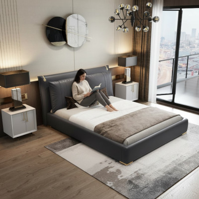 Luxe bed Bedden Modern Tweepersoonsbed Grijs Bedframe Slaapkamer Nieuw