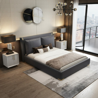 Luxe bed Bedden Modern Tweepersoonsbed Grijs Bedframe Slaapkamer Nieuw