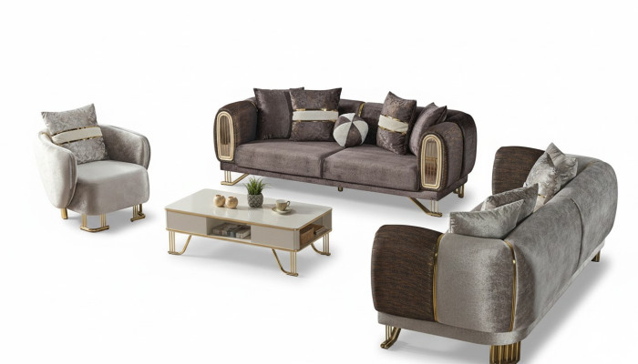 Bankstel 3+3+1 zits Woonkamerset Compleet Stoffen Bank Fauteuil Hout