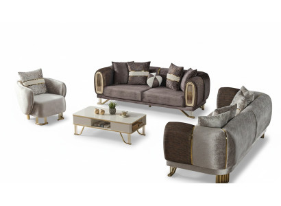 Bankstel 3+3+1 zits Woonkamerset Compleet Stoffen Bank Fauteuil Hout