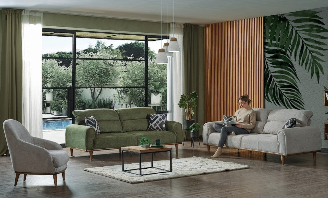 Sofaset 3+1+1 zits woonkamerset Compleet textiel Bankstoel Hout Nieuw