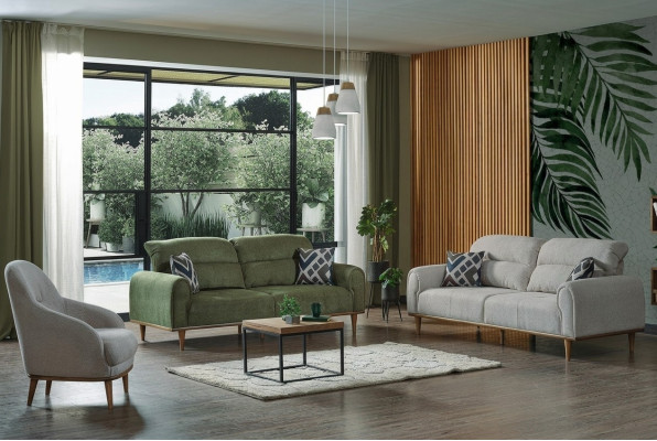 Sofaset 3+1+1 zits woonkamerset Compleet textiel Bankstoel Hout Nieuw