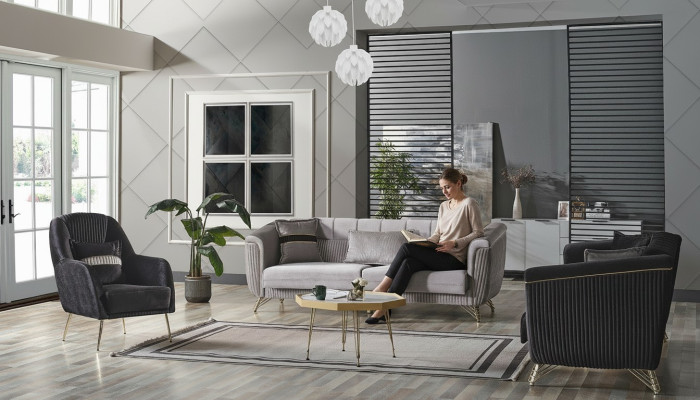 Bankstel 3+3+1 zits textiel hout bankstel 3-zits modern fauteuil compleet set EU.