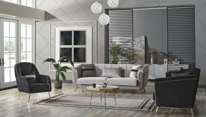 Bankstel 3+3+1 zits textiel hout bankstel 3-zits modern fauteuil compleet set EU.