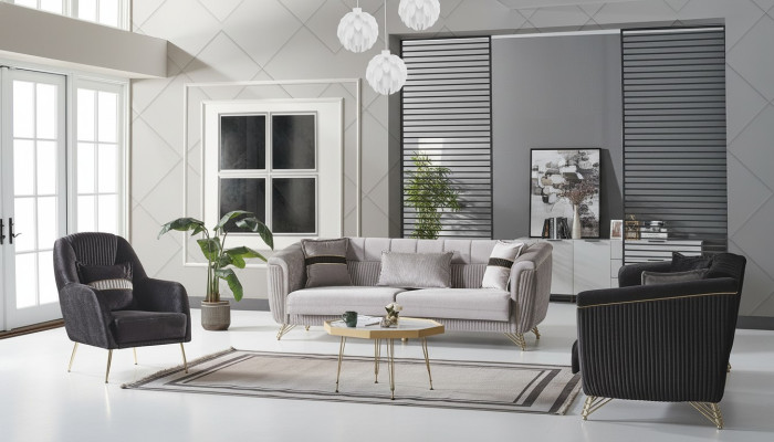 Bankstel 3+3+1 zits textiel hout bankstel 3-zits modern fauteuil compleet set EU.