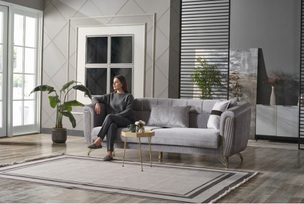 Bankstel 3 zits Textiel Hout Modern Bankstel Sofa's Ontwerp Luxe Grijs