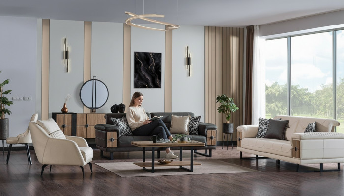 Bankstel 3+3+1 zits woonkamerset compleet textiel hout bank fauteuil