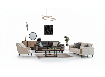 Bankstel 3+3+1 zits woonkamerset compleet textiel hout bank fauteuil