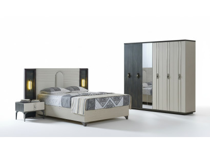Luxe slaapkamerset 4-delig. Bed 2x nachtkastjes kledingkast Beige