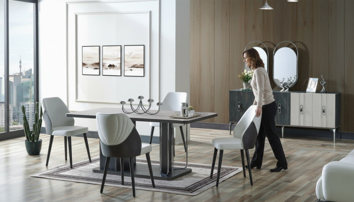 Luxe eetkamerset Eettafel 6x Stoelen Dressoir Eethoeken Eethoek 8 dlg