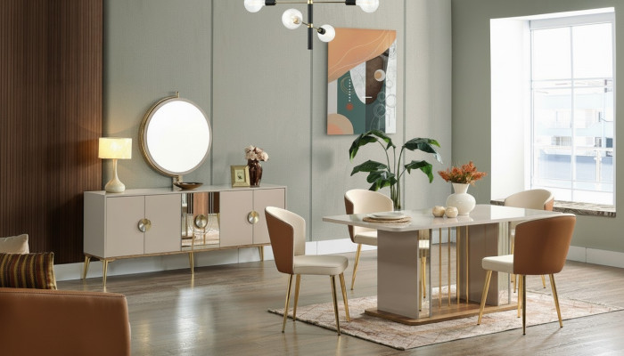 Luxe eetkamerset Eettafel + 6x stoelen + dressoir Eetgroepen Nieuw 8-delige set