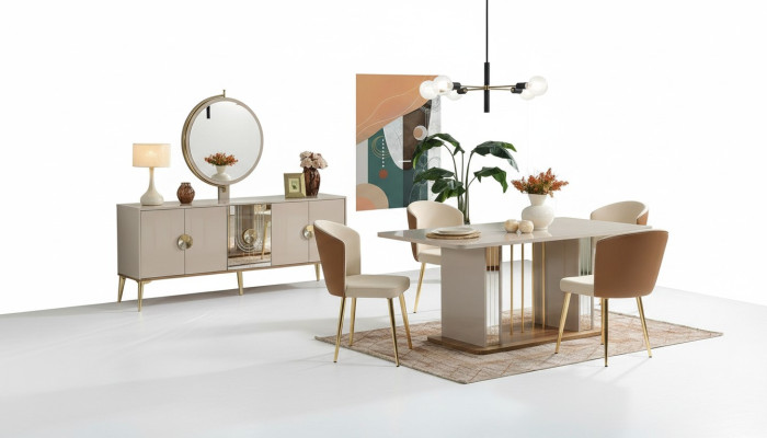 Luxe eetkamerset Eettafel + 6x stoelen + dressoir Eetgroepen Nieuw 8-delige set
