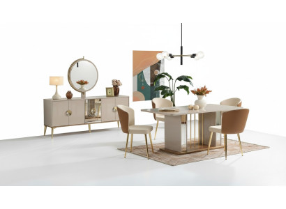 Luxe eetkamerset Eettafel + 6x stoelen + dressoir Eetgroepen Nieuw 8-delige set