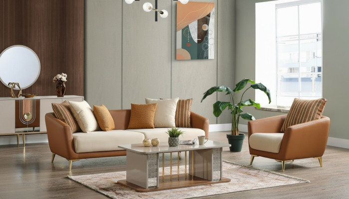 Bankstel 3+1 zitter textiel hout bankstel 3-zitter modern fauteuil compleet set